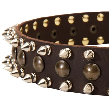 American Bulldog Leather Collar with Hand Set Spikes  And Studs