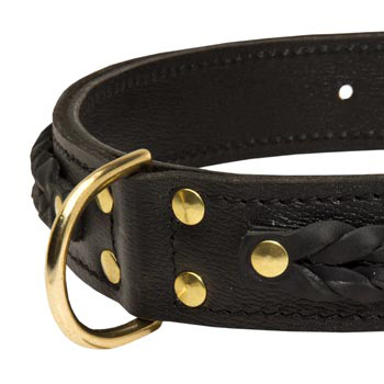 American Bulldog Wide Leather Collar with D-ring