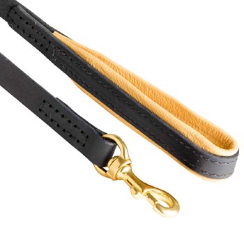 Leather Leash for American Bulldog with Nappa Padding on Handle