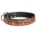 Handpainted Leather American Bulldog Collar with Red Flames