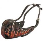 Burning Fire Hand Painted Leather American Bulldog Muzzle for Attack Training