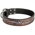 Handpainted Leather American Bulldog Collar with Barbed Wire Drawing