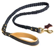 Braided Handcrafted Leather American Bulldog Leash with Nappa Leather Lined Handle