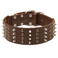 Extra Wide Leather Spiked and Studded American Bulldog Collar