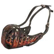 Burning Fire Hand Painted Leather American Bulldog Muzzle for Attack Training