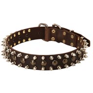 3 Rows Leather Spiked and Studded American Bulldog Collar