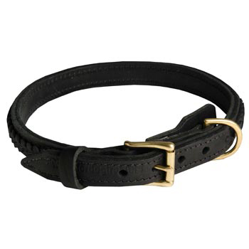 American Bulldog Leather Braided Collar with Solid Hardware