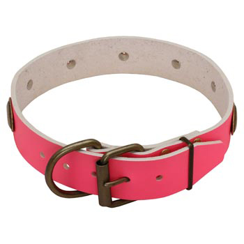 Fashion Pink Leather American Bulldog Collar