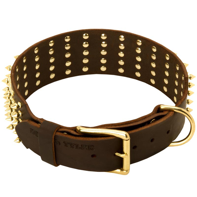 Wide Spiked Leather American Bulldog Collar [C821127 3