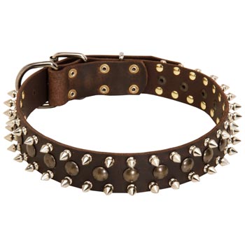 American Bulldog Leather Collar with Stylish Decoration