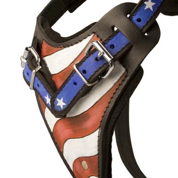 American Bulldog Leather Harness With Hand Painted USA  Chest Plate