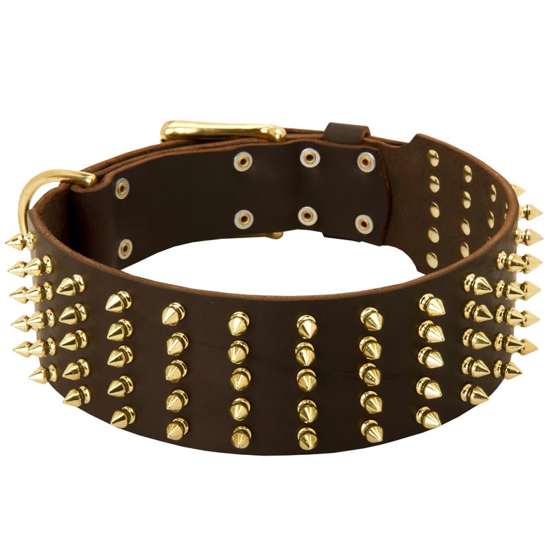 Wide Spiked Leather American Bulldog Collar
