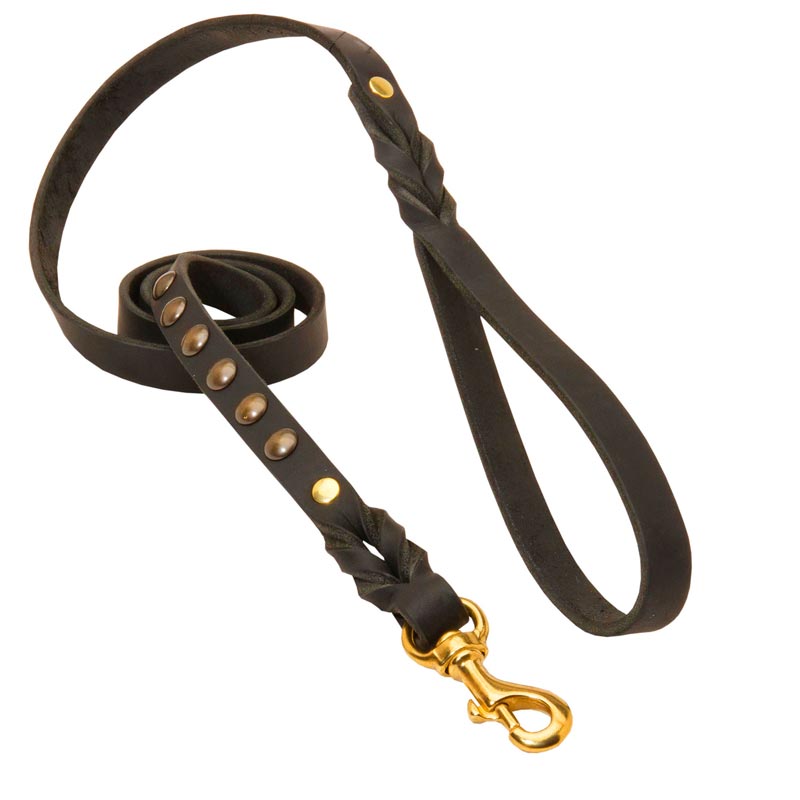 Studded Leather American Bulldog Leash for Dog Walking and Training