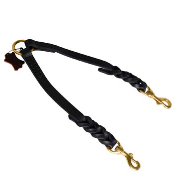 Leather Braided American Bulldog Coupler Leash