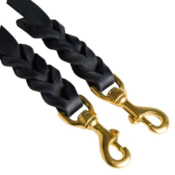 Braided Leather American Bulldog Coupler with Brass Snap Hooks