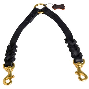 Braided Leather American Bulldog Coupler for Walking 2 Dogs