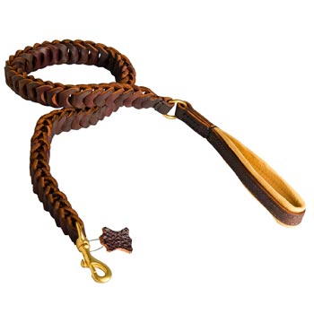Braided Leather American Bulldog Leash with Padding on Handle