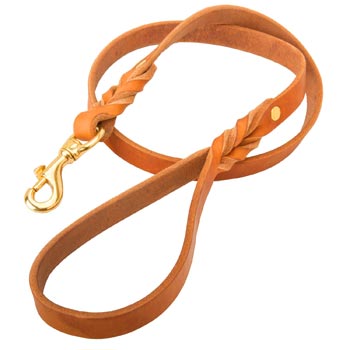 Custom Leather American Bulldog Leash Tan-Colored for Dog Walking