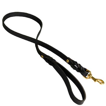 Designer Leather American Bulldog Leash Black Super Fashion