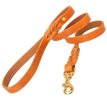 Training Tan Leather Dog Leash Skillfully Studded for American Bulldog