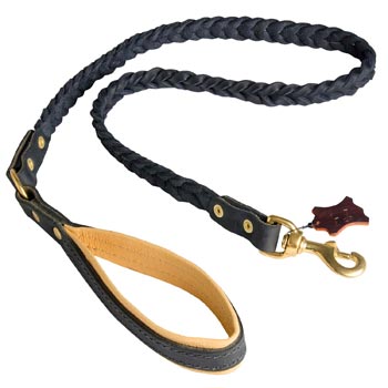 Leather American Bulldog Leash with Nappa Padded Handle
